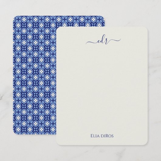 Correspondance Carte de note Monogramme bleu marine et français (Devant / Derrière)