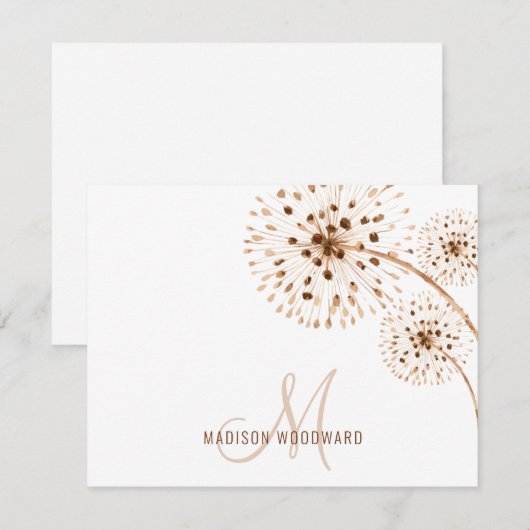 Correspondance Carte de note Monogramme Fleurs Rustiques (Devant / Derrière)