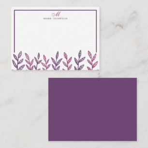 Correspondance Carte de note Monogramme minimaliste Feuille viole