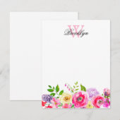 Correspondance Carte de note Monogramme rose vif violet rose (Devant / Derrière)
