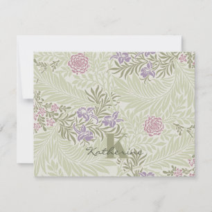Correspondance Carte de note Motif Morris Lavender & Larkspur ros