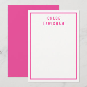 Correspondance Carte de note personnalisée avec bordure rose gras