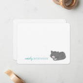 Correspondance Carte de note personnalisée avec chat gris mignon (Devant/Arrière en situation)