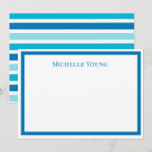 Correspondance Carte de note personnalisée avec nom à rayures ble (Devant / Derrière)