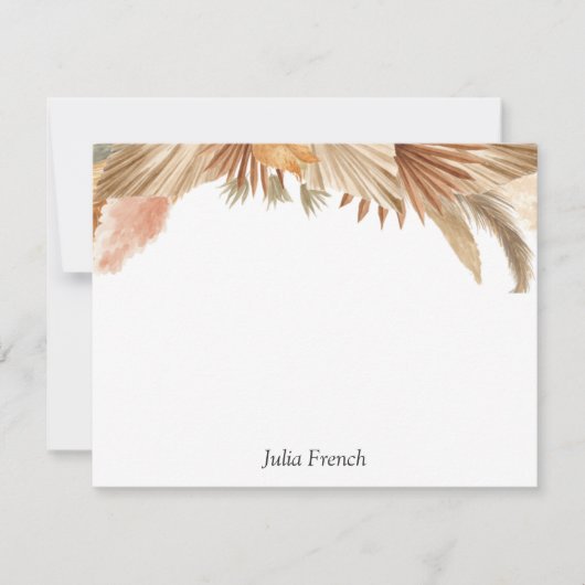 Correspondance Carte de note plat Gold Pampas Boho Rose (Devant)