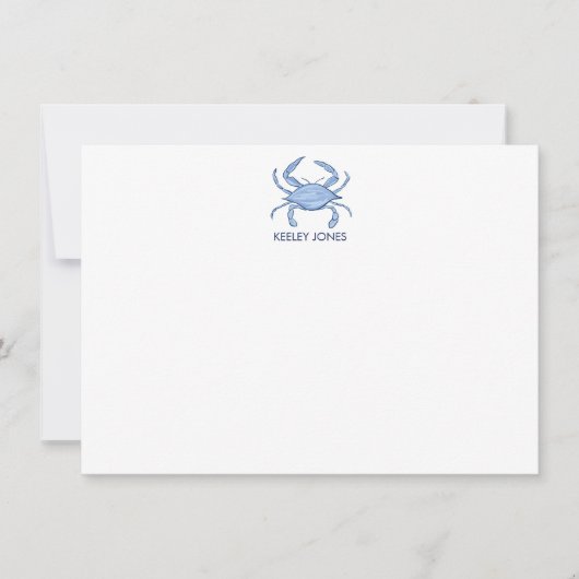 Correspondance Carte de note plat personnalisée Chic Coastal Crab (Devant)