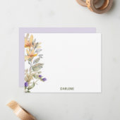 Correspondance Carte de note plat personnalisée Fleurs aquarelles (Devant/Arrière en situation)