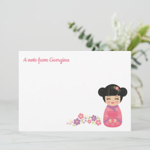 Correspondance Carte de note plat personnalisée Kokeshi Doll japo