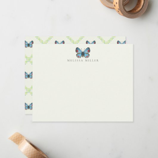 Correspondance Carte de note plat Sonoran Bleu Papillon (Devant/Arrière en situation)