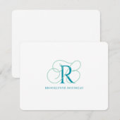 Correspondance Carte de note plate à monogramme bleu élégant (Devant / Derrière)