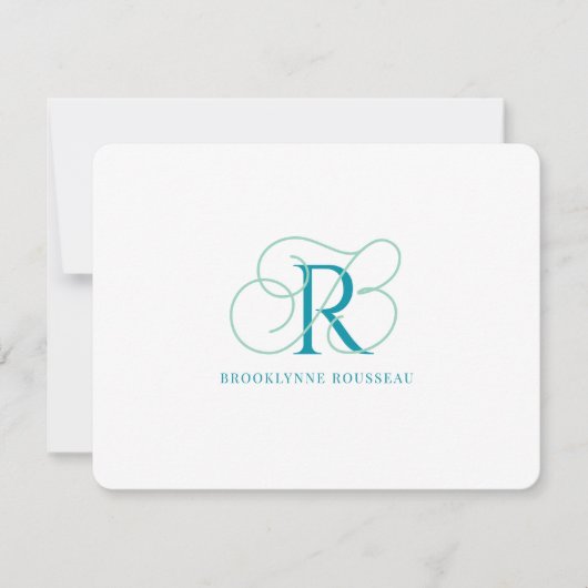 Correspondance Carte de note plate à monogramme bleu élégant (Devant)