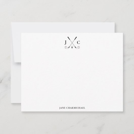 Correspondance Carte de note plate à monogramme de golf noir élég (Devant)