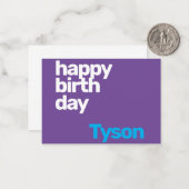 Correspondance Carte de note plate de couleur violet d'anniversai (Devant/Arrière en situation)