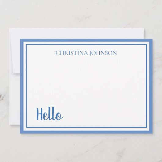 Correspondance Carte de note plate élégante bleue avec nom (Devant)
