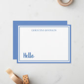Correspondance Carte de note plate élégante bleue avec nom (Devant/Arrière en situation)