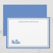 Correspondance Carte de note plate élégante bleue avec nom (Devant / Derrière)