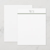 Correspondance Carte de note plate simple Monogramme barre vert s (Devant / Derrière)