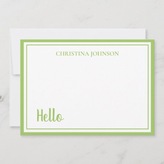Correspondance Carte de note plate verte élégante avec nom (Devant)