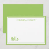 Correspondance Carte de note plate verte élégante avec nom (Devant / Derrière)