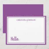 Correspondance Carte de note plate violette élégante avec nom (Devant / Derrière)