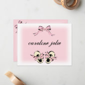 Correspondance Carte de note pour bébé rose doux (Devant/Arrière en situation)