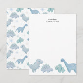 Correspondance Carte de note pour enfants Dinosaures bleus (Devant / Derrière)