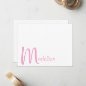 Correspondance Carte de note rose script monogramme gras (Devant/Arrière en situation)