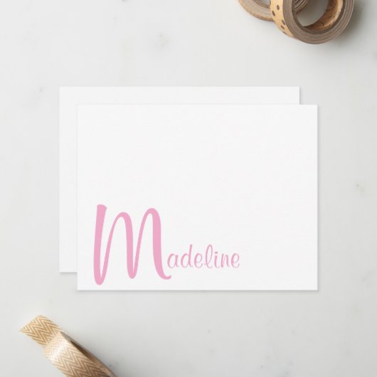 Correspondance Carte de note rose script monogramme gras (Devant/Arrière en situation)