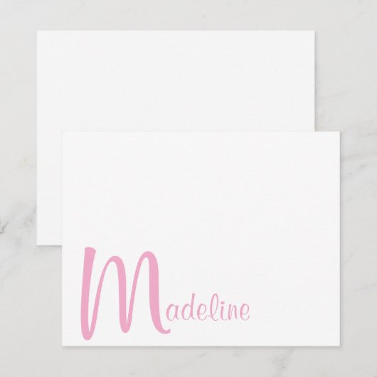 Correspondance Carte de note rose script monogramme gras (Devant / Derrière)