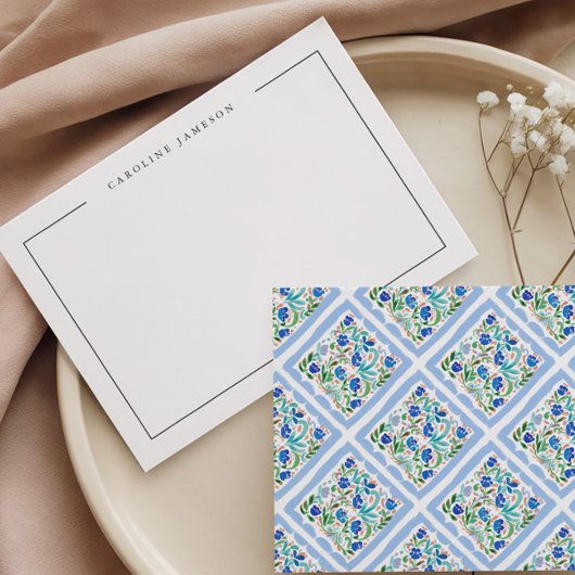 Correspondance Carte de note simple moderne florale bleue