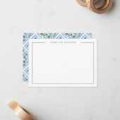 Correspondance Carte de note simple moderne florale bleue (Devant/Arrière en situation)