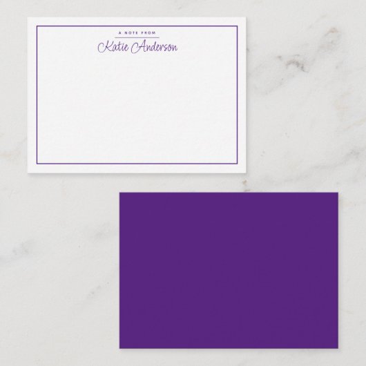 Correspondance Carte de note violette à écriture cursive minimali (Devant / Derrière)
