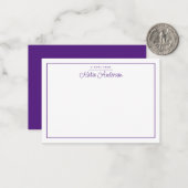 Correspondance Carte de note violette à écriture cursive minimali (Devant/Arrière en situation)