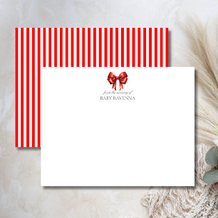 Correspondance Carte de notes de nursery rouge rayée vintage mign