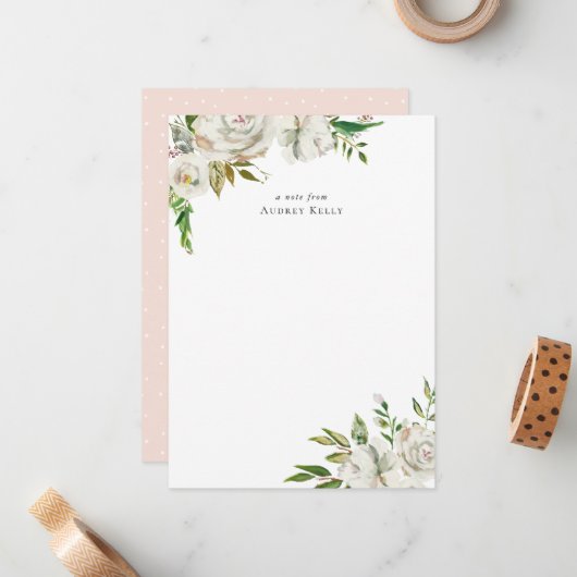 Correspondance Carte de papier à lettres Monogramme en fleurs dor (Devant/Arrière en situation)