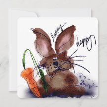 Carte de Pâques Lapin Aquarelle Hoppy Happy
