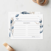 Correspondance Carte de recette Mariage Floral Moderne Blue Gold (Devant/Arrière en situation)