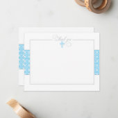 Correspondance Carte de remerciement bleu pour baptême (Devant/Arrière en situation)