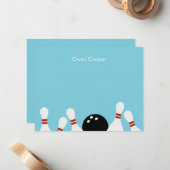 Correspondance Carte de remerciement Bowling Fun (Turquoise) (Devant/Arrière en situation)