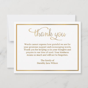 Correspondance Carte de remerciement de deuil dorée