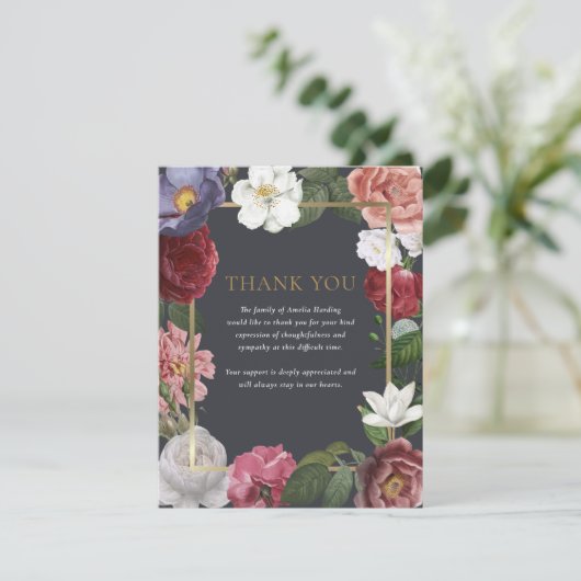Correspondance Carte de remerciement florale dorée pour funéraill (Debout devant)