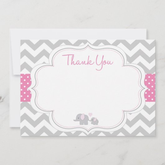 Correspondance Carte de remerciements Baby shower Chevron Elephan (Devant)