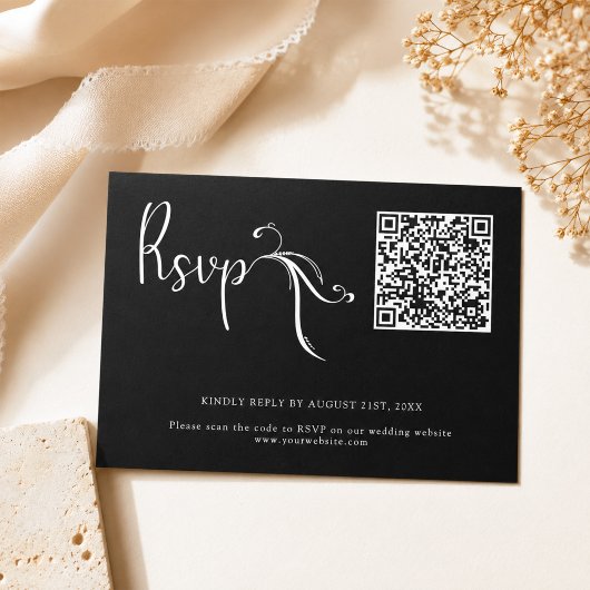 Correspondance Carte de réponse de mariage noir écriture Boho QR