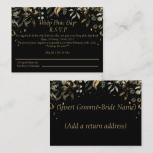 Correspondance Carte de réponse de mariage RSVP noir/or RSVP en a