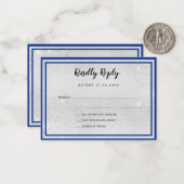 Correspondance Carte de réponse mariage ruban élégant bleu roi ar (Devant/Arrière en situation)