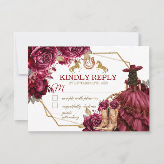 Correspondance Carte de réponse RSVP pour Quinceañera Cheval Char