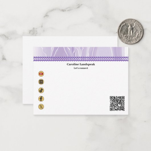 Correspondance Carte de réseau social moderne avec QR Code violet (Devant/Arrière en situation)