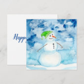 Correspondance Carte de vacances Watercolor Snowman (Devant / Derrière)