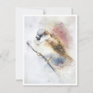 Correspondance Carte de vœux à l'aquarelle Moineau