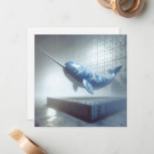 Correspondance Carte de voeux bleu Porcelain Narwhal (Devant/Arrière en situation)